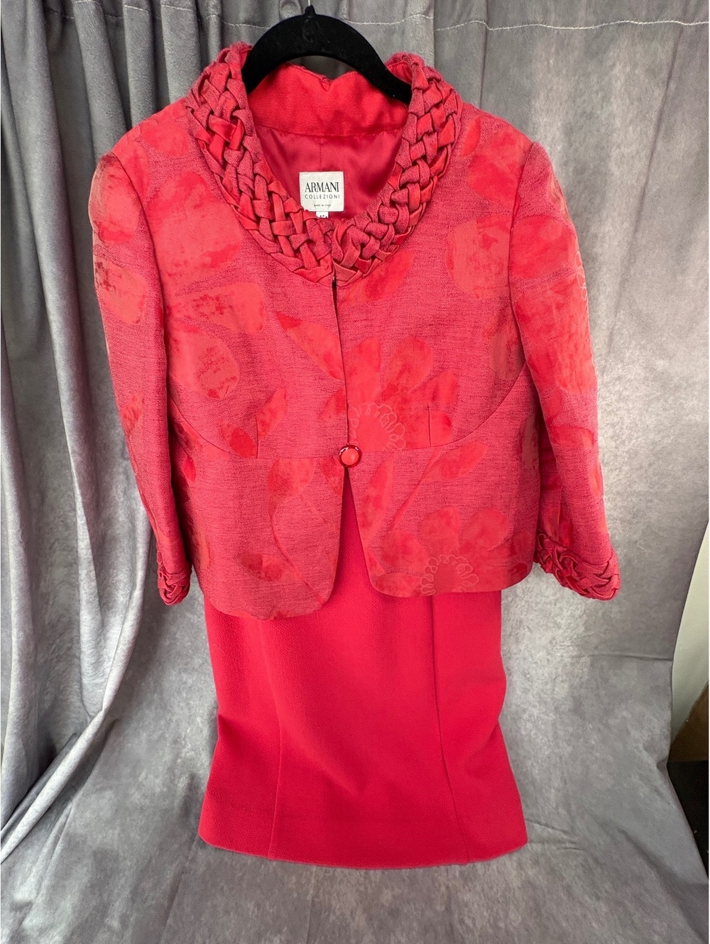 Armani Collezioni Red Jacquard Dress Jacket Set Size 10